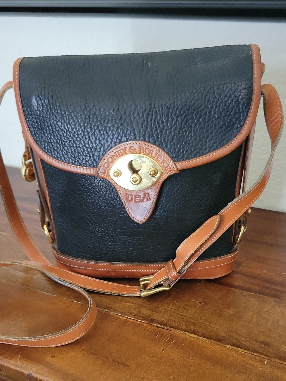 Dooney & Bourke Rare Black Pebbled Leather Calvary Spectator Bag